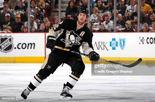 Ryan Malone of the Pittsburgh Penguins skates against the New Jersey Devils on March 22, 2008 at Mellon Arena in Pittsburgh, Pennsylvania.