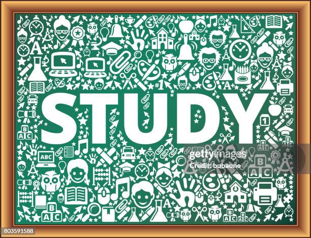 study guide school and education vector icons on chalkboard - elementary student on computer stock illustrations