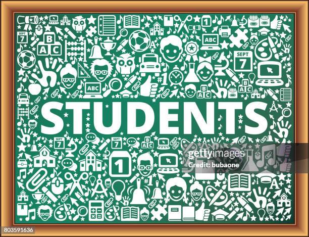 student voice school and education vector icons on chalkboard - sorting hat stock illustrations