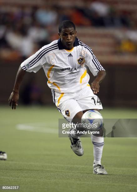 Edson Buddle of the Los Angeles Galaxy pursues the ball during the game against Gamba Osaka in the Pan Pacific Championships on February 20, 2008 at...