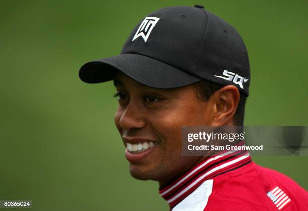 Tiger Woods smiles during the first day of the Tavistock Cup at the Isleworth Golf and Country Club March 24, 2008 in Orlando, Florida.