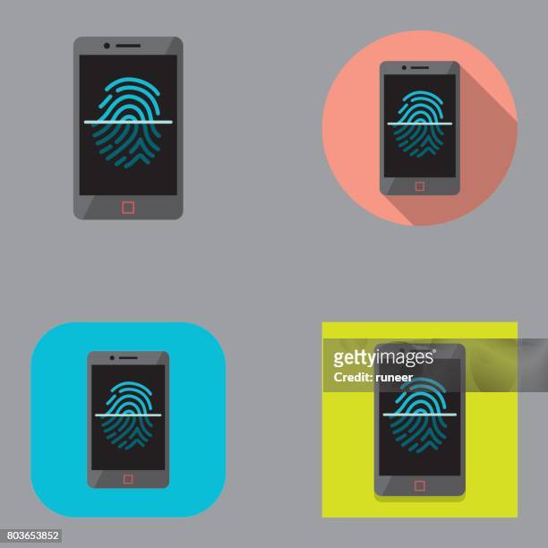 ilustraciones, imágenes clip art, dibujos animados e iconos de stock de plano los iconos smartphone escanear huellas digitales | serie kalaful - fingerprint scanner