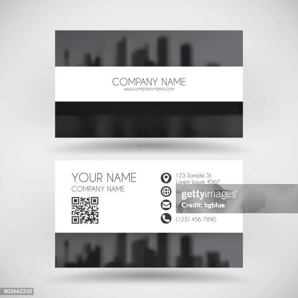 modern business card template with city skyline in black and white - business card stock illustrations