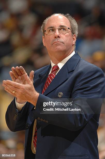 Kevin O'Neill, head coach of the Arizona Wildcats, in game during a NCAA Men's Basketball 1st round game against the West Virginia Mountaineers at...