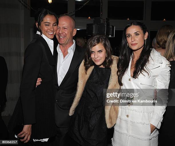 Model Emma Hemming, actor Bruce Willis, Tallulah Belle Willis and actress Demi Moore attend the after party for The Screening of "Flawless" hosted by...