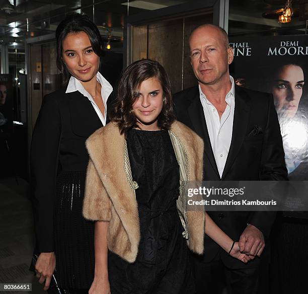 Model Emma Hemming, actor Bruce Willis and Tallulah Belle Willis attend the after party for The Screening of "Flawless" hosted by The Cinema Society...