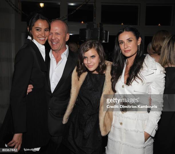 Model Emma Hemming, actor Bruce Willis, Tallulah Belle Willis and actress Demi Moore attend the after party for The Screening of "Flawless" hosted by...