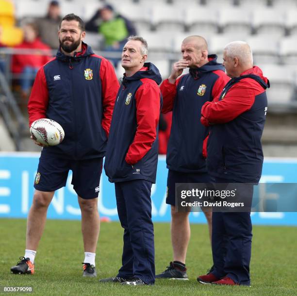 The Lions management group of Andy Farrell, Rob Howley, Graham Rowntree and Warren Gatland, the head coach look on during the British & Irish Lions...