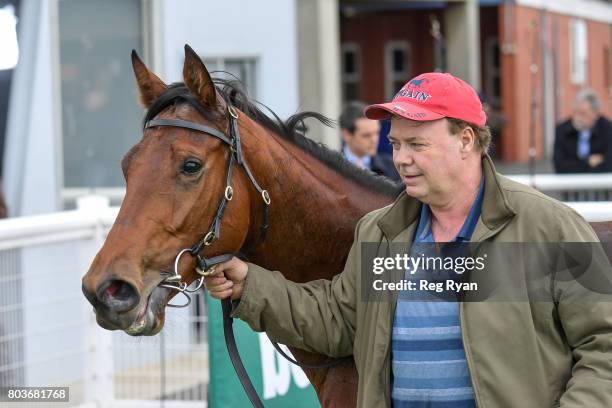 Trainer Brendan McCarthy after his horse Kailua won the 13th Beach Golf Club 3YOMaiden Plate, at Geelong Synthetic Racecourse on June 30, 2017 in...