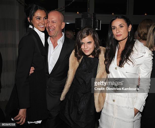 Model Emma Hemming, actor Bruce Willis, Tallulah Belle Willis and actress Demi Moore attend the after party for The Screening of "Flawless" hosted by...