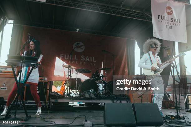 Miranda Markley, aka Miranda Plastic and Tyson Markley, aka Tyson Plastic of The Fantastic Plastics perform during the 2017 Vans Warped Tour at...