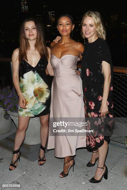 Actresses Sophie Cookson, Melanie Liburd and Naomi Watts attend the special screening after party for "Gypsy" hosted by Netflix at Public Arts at...