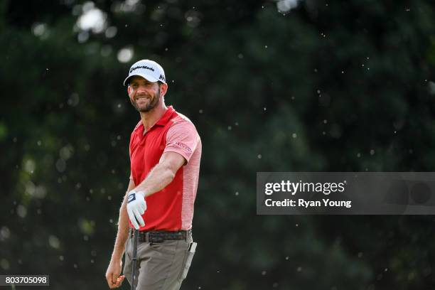 Trahan laughs while waiting to tee off on the 18th hole during the first round of the Web.com Tour Nashville Golf Open Benefitting the Snedeker...