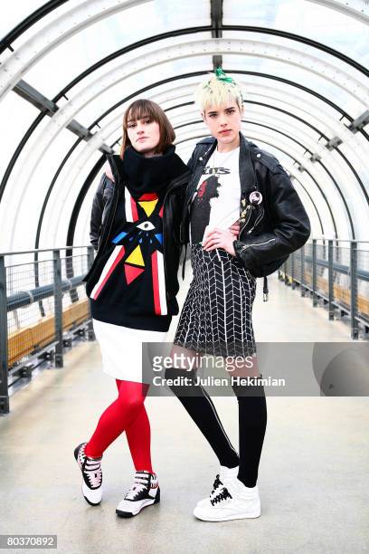 French singer Yelle and supermodel Agyness Deyn celebrate the European launch of the Reebok Freestyle Cities Collection on March 25, 2008 in Paris,...