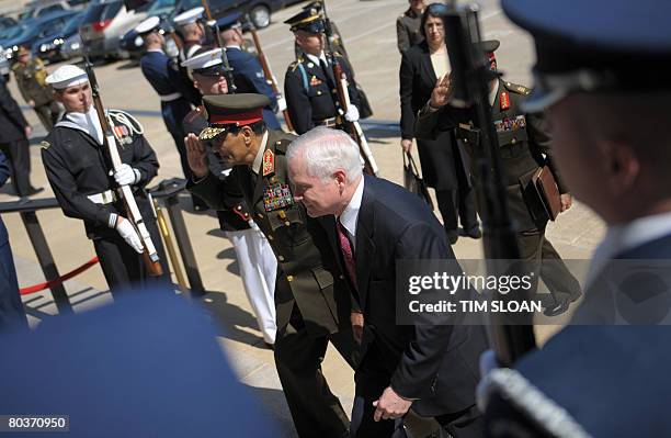 Defense Secretary Robert Gates hosts an honor cordon to welcome Egyptian Defense Minister Mohamed Hussein Tantawi on March 25, 2008 at the Pentagon...
