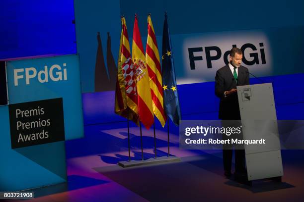 King Felipe VI of Spain attends the 'Princesa de Girona' foundation awards held at the Palacio de Congressos de Girona on June 29, 2017 in Girona,...