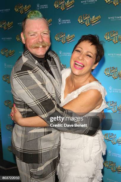 Rufus Hound and Denise Welch attend the press night after party for "The Wind In The Willows" at 8 Northumberland Avenue on June 29, 2017 in London,...