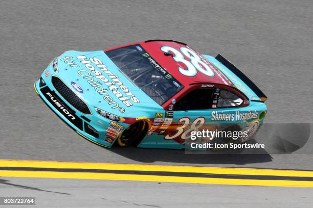 David Ragan, driver of the Shriners Hospitals for Children Ford dduring practice for the Coke Zero 400 Monster Energy Cup Series race on June 29 at...