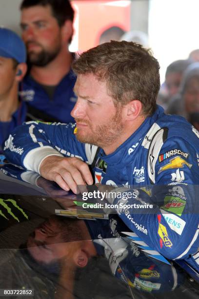 Dale Earnhardt Jr., driver of the Nationwide Chevy dduring practice for the Coke Zero 400 Monster Energy Cup Series race on June 29 at Daytona...