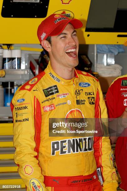 Joey Logano, driver of the Shell Pennzoil Ford dduring practice for the Coke Zero 400 Monster Energy Cup Series race on June 29 at Daytona...