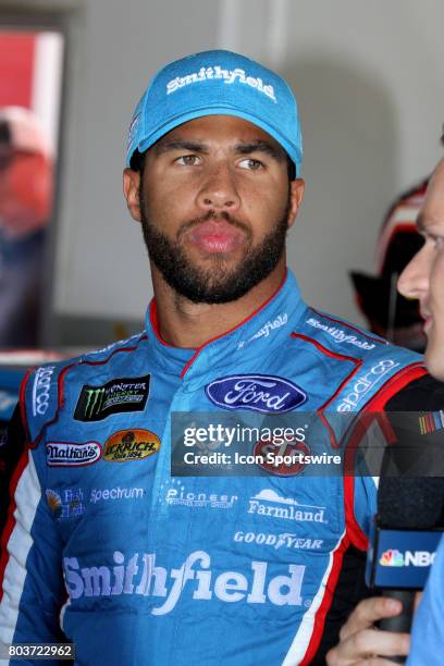 Darrell Wallace Jr., driver of the Smithfield Foods Ford dduring practice for the Coke Zero 400 Monster Energy Cup Series race on June 29 at Daytona...