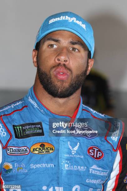Darrell Wallace Jr., driver of the Smithfield Foods Ford dduring practice for the Coke Zero 400 Monster Energy Cup Series race on June 29 at Daytona...