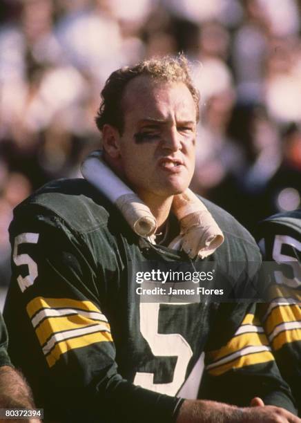 Green Bay Packers Hall of Fame halfback Paul Hornung , who missed the game due to injury, watches from the sidelines during Super Bowl I, a 35-10...