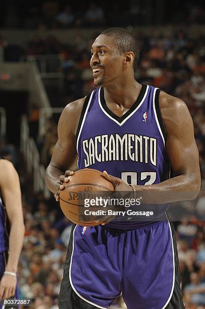 Ron Artest of the Sacramento Kings holds the ball during the game against the Phoenix Suns at U.S. Airways Center on March 15, 2008 in Phoenix,...