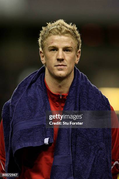 England goalkeeper Joe Hart lines up during the national anthem before the Under-21 International Friendly between England and Poland at Molineux on...