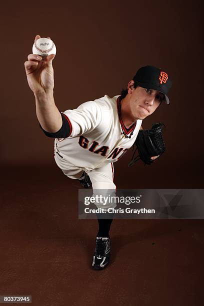 Tim Lincecum of the San Francisco Giants poses for a photo during Spring Training Photo Day at Scottsdale Stadium in Scottsdale, Arizona.