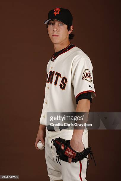 Tim Lincecum of the San Francisco Giants poses for a photo during Spring Training Photo Day at Scottsdale Stadium in Scottsdale, Arizona.