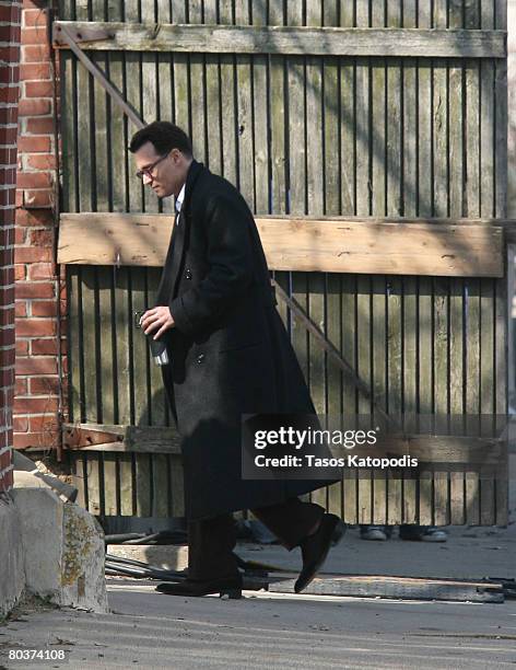 Actor Johnny Depp walks on Location filming "Public Enemies" March 25, 2008 in Crown Point, Indiana. The movie is based on the 1930's famous bank...