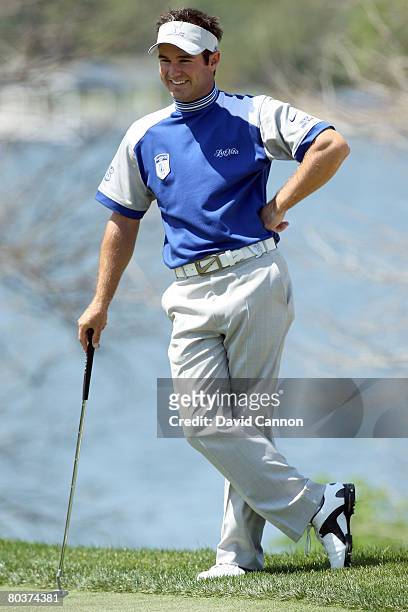 Trevor Immelman of South Africa and of the Lake Nona Team on the 6th hole during the second days play of the Tavistock Cup at Isleworth Golf and...