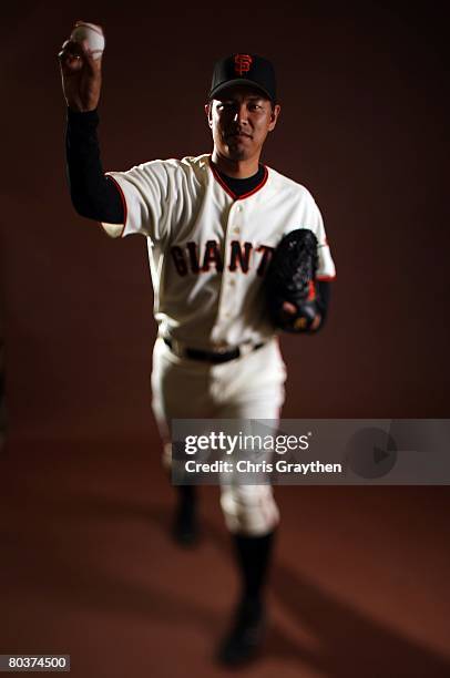 Keiichi Yabu of the San Francisco Giants poses for a photo during Spring Training Photo Day at Scottsdale Stadium in Scottsdale, Arizona.