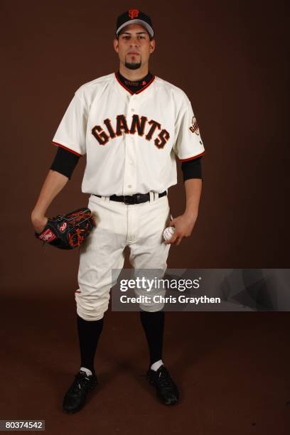 Jonathan Sanchez of the San Francisco Giants poses for a photo during Spring Training Photo Day at Scottsdale Stadium in Scottsdale, Arizona.