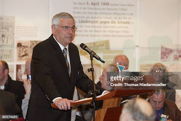 Karl Rothmund opens a exibition during the gala of German football legends at the Konzerthaus on March 25, 2007 in Freiburg, Germany. The DFB...