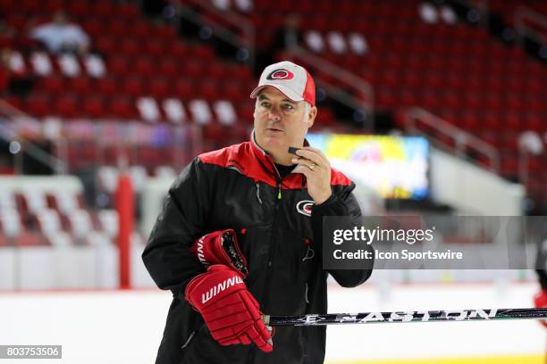 Mike Vellucci, the new head coach of the Charlotte Checkers, during the Carolina Hurricanes Development Camp on June 29, 2017 at the PNC Arena in...