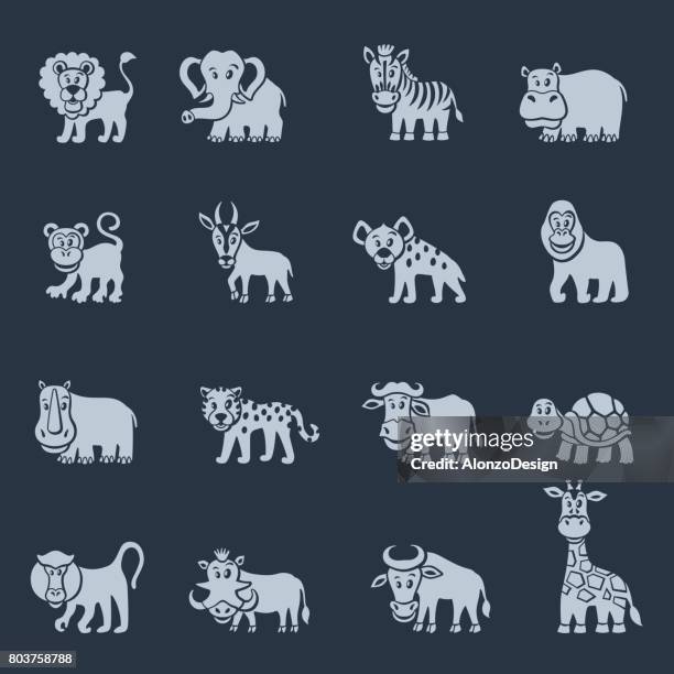 stockillustraties, clipart, cartoons en iconen met afrikaanse dierlijke pictogrammen - doodshoofdaapje