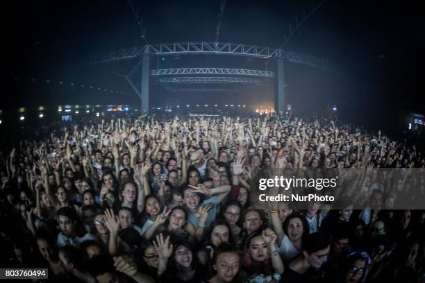 The crowd of the english rock band The 1975 pictured at Fabrique in Milan, Italy, on 29 June 2017. The 1975 announced the 2017 European tour to...