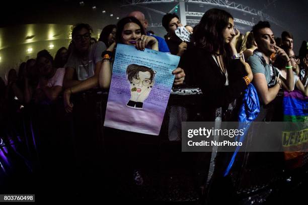 The crowd of the english rock band The 1975 pictured at Fabrique in Milan, Italy, on 29 June 2017. The 1975 announced the 2017 European tour to...