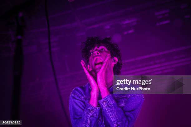 Matthew Healy of the english rock band The 1975 pictured on stage as they perform at Fabrique in Milan, Italy, on 29 June 2017. The 1975 announced...