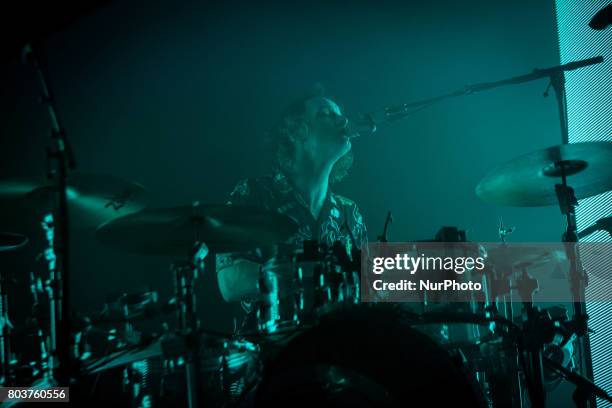 George Daniel of the english rock band The 1975 pictured on stage as they perform at Fabrique in Milan, Italy, on 29 June 2017. The 1975 announced...