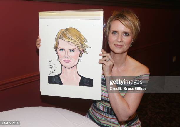 Cynthia Nixon gets honored for her performance in "Lillian Hellman's The Little Foxes" on Broadway with a caricature portrait at Sardis on June 29,...