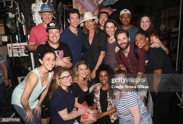 Allison Janney poses with the cast backstage at the hit musical "Groundhog Day" on Broadway at The August Wilson Theatre on June 29, 2017 in New York...