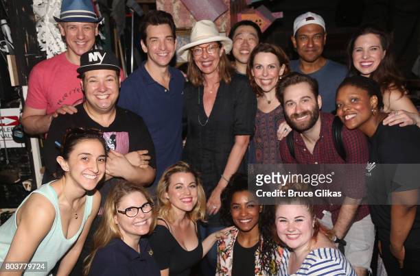 Allison Janney poses with the cast backstage at the hit musical "Groundhog Day" on Broadway at The August Wilson Theatre on June 29, 2017 in New York...