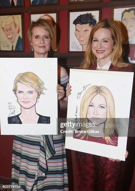 Cynthia Nixon and Laura Linney get honored for their performances in "Lillian Hellman's The Little Foxes" on Broadway with caricature portraits at...