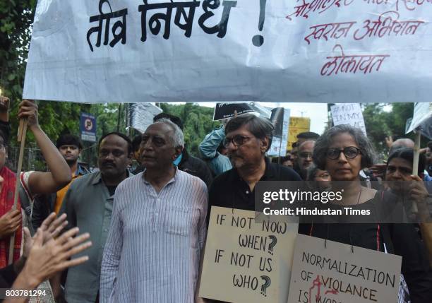 Bollywood actor Amol Palekar and socialist leader Baba Adhav participate in support of the campaign 'Not In My Name' against lynching of a Muslim...