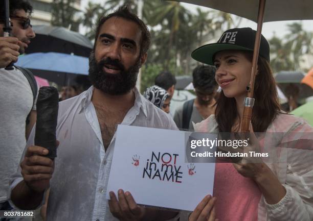 Bollywood actors Ranvir Shorey and Kalki Koechlin participate in support of the campaign 'Not In My Name' against lynching of a Muslim teenager...