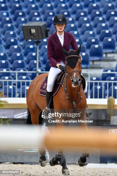 Mathilde Pinault of France and Lotta compete on day 1 in the 4th Longines Paris Eiffel Jumping competiton on June 30, 2017 in Paris, France.