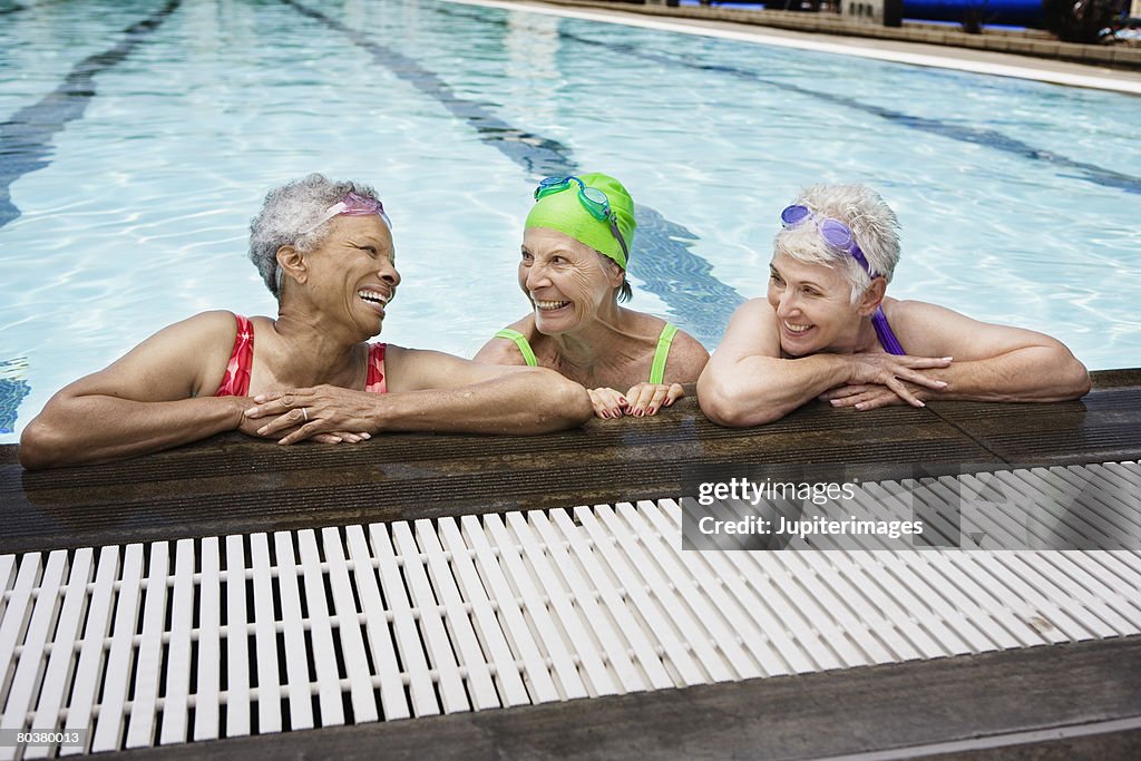 Smiling senior women in pool